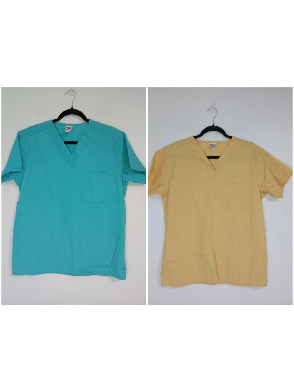 Uniform Advantage 2 Scrub Tops V-Neck S Blue Yellow Cotton Blend Medical Wear